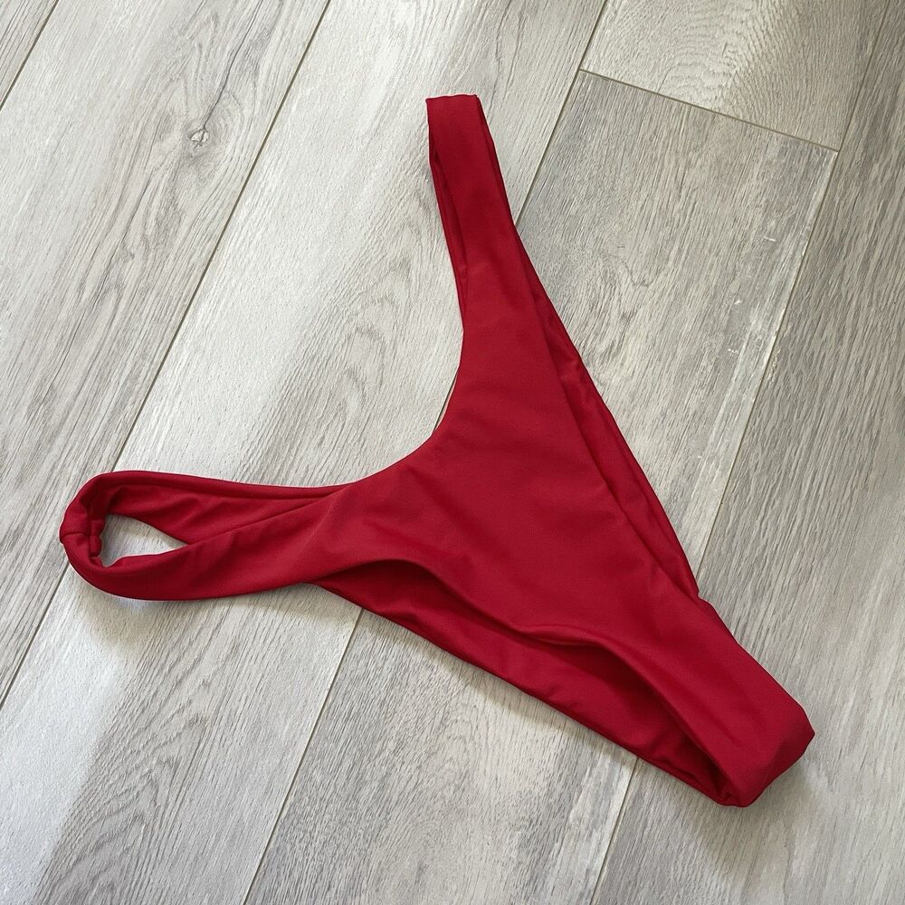 Monday Swimwear Bottoms high cut cheeky thong swim bikini womens Red (medium)